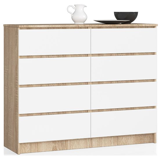 COMMODE K 120 cm 8 TIROIRS PK SONOMA / BLANC