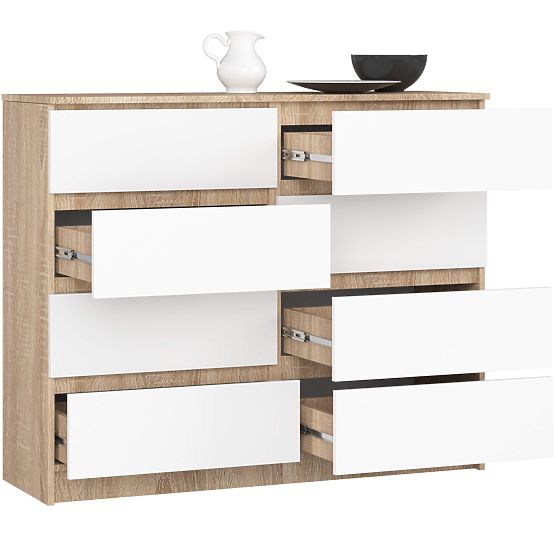 COMMODE K 120 cm 8 TIROIRS PK SONOMA / BLANC