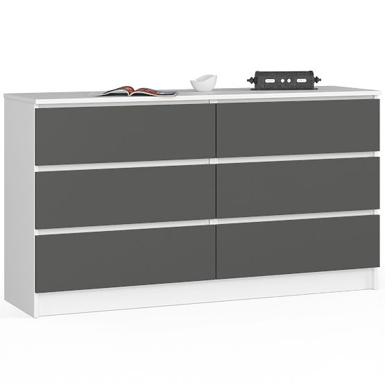 Commode K 140 cm 6 tiroirs PK blanc-gris graphite