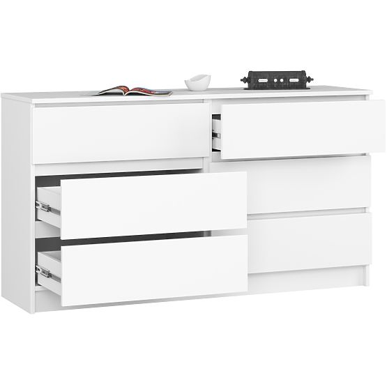 COMMODE K 140 cm 6 TIROIRS PK BLANCHE