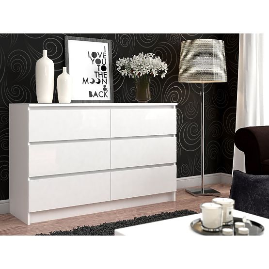COMMODE K 140 cm 6 TIROIRS PK BLANCHE