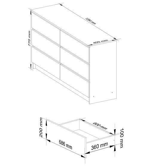 COMMODE K 140 cm 6 TIROIRS PK BLANCHE