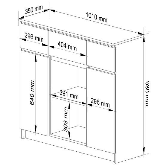 COMMODE K100 2D 3T 1P PK BÉTON