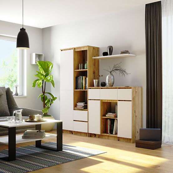 COMMODE K100 2D 3T 1P PK CHÊNE ARTISAN / BLANC