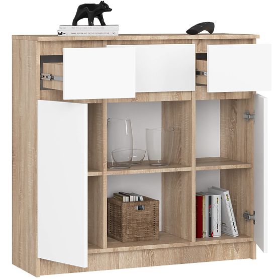 COMMODE K100 2D 3T 1P PK CHÊNE SONOMA / BLANC
