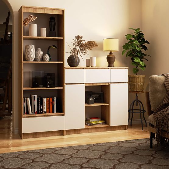 COMMODE K100 2D 3T 1P PK CHÊNE SONOMA / BLANC