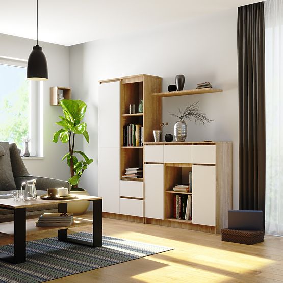 COMMODE K100 2D 3T 1P PK CHÊNE SONOMA / BLANC