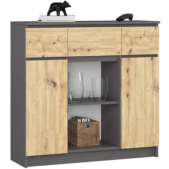 COMMODE K100 2D 3T 1P PK GRIS GRAPHITE / CHÊNE ARTISAN