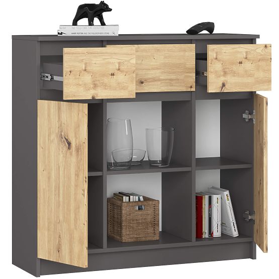COMMODE K100 2D 3T 1P PK GRIS GRAPHITE / CHÊNE ARTISAN