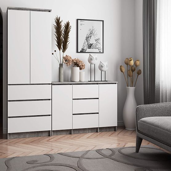 COMMODE K100 2D 3T PK BÉTON / BLANC