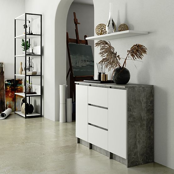 COMMODE K100 2D 3T PK BÉTON / BLANC