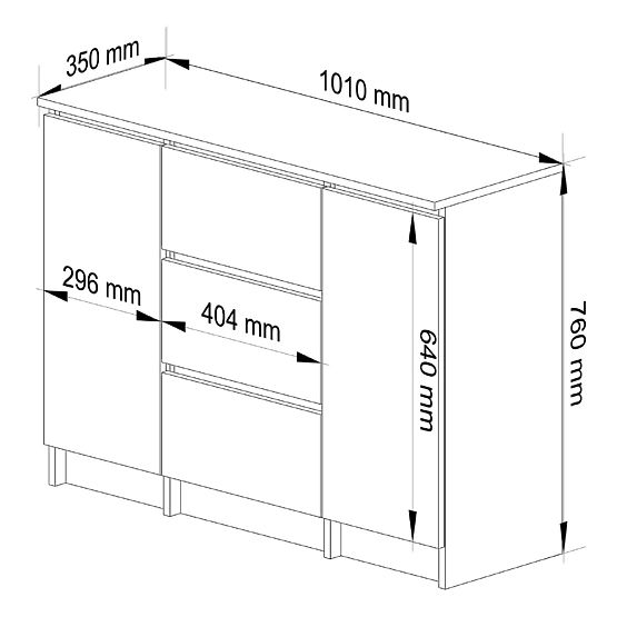 COMMODE K100 2D 3T PK BLANCHE