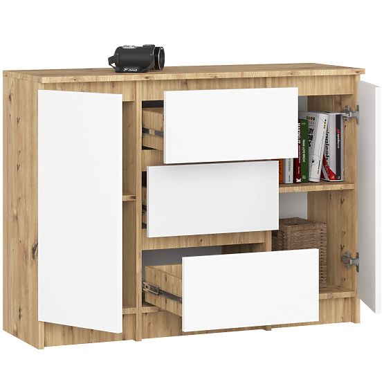 COMMODE K100 2D 3T PK CHÊNE ARTISAN / BLANC