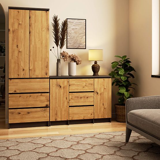 COMMODE K100 2D 3T PK GRIS GRAPHITE / CHÊNE ARTISAN