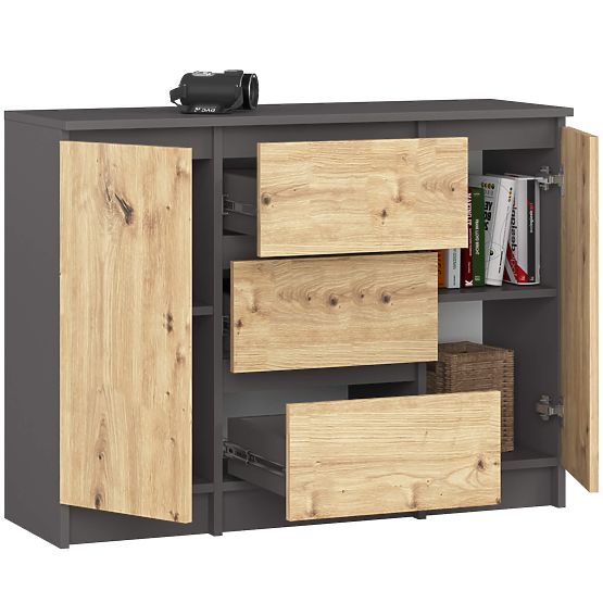 COMMODE K100 2D 3T PK GRIS GRAPHITE / CHÊNE ARTISAN