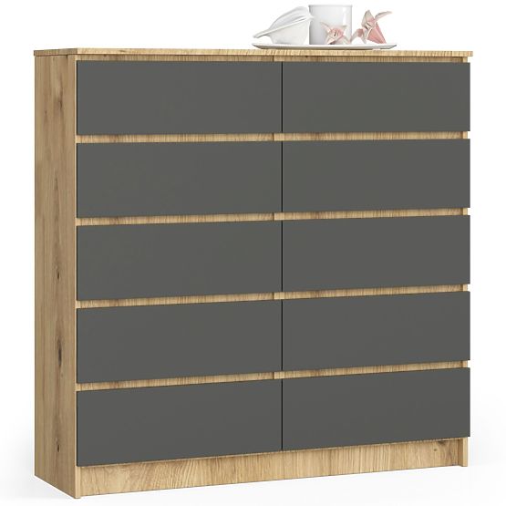 COMMODE K120 10TIROIRS CLP PK CHÊNE ARTISAN / GRIS