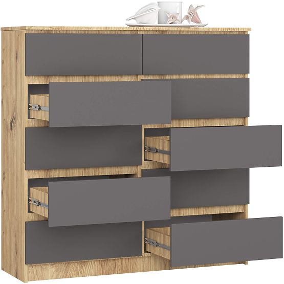 COMMODE K120 10TIROIRS CLP PK CHÊNE ARTISAN / GRIS
