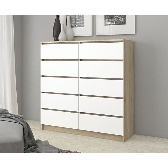 COMMODE K120 10TIROIRS CLP PK CHÊNE SONOMA / BLANC