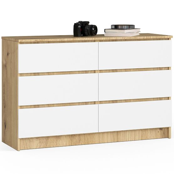 COMMODE K120 6TIROIRS CLP CHÊNE ARTISAN / BLANC