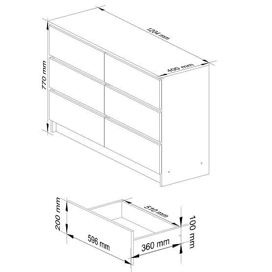COMMODE K120 6TIROIRS CLP CHÊNE ARTISAN / BLANC
