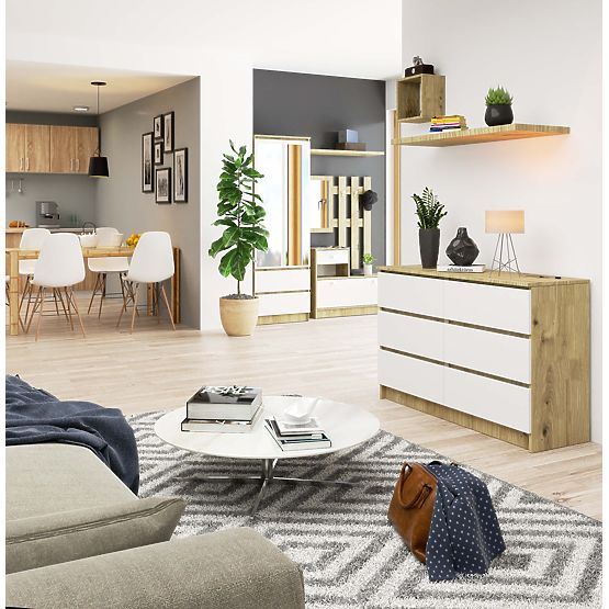 COMMODE K120 6TIROIRS CLP CHÊNE ARTISAN / BLANC