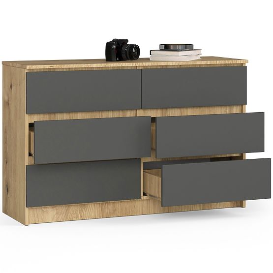 COMMODE K120 6TIROIRS CLP CHÊNE ARTISAN / GRIS