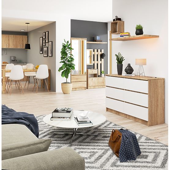 COMMODE K120 6TIROIRS CLP PK CHÊNE SONOMA / BLANC
