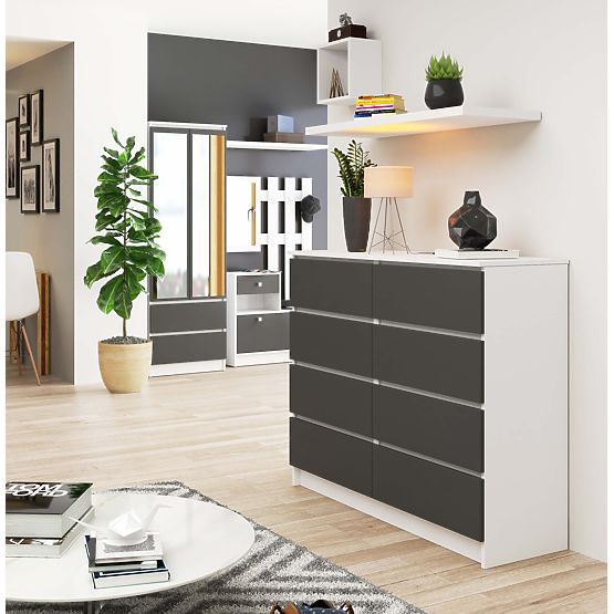 COMMODE K120 8TIROIRS BLANC / GRIS
