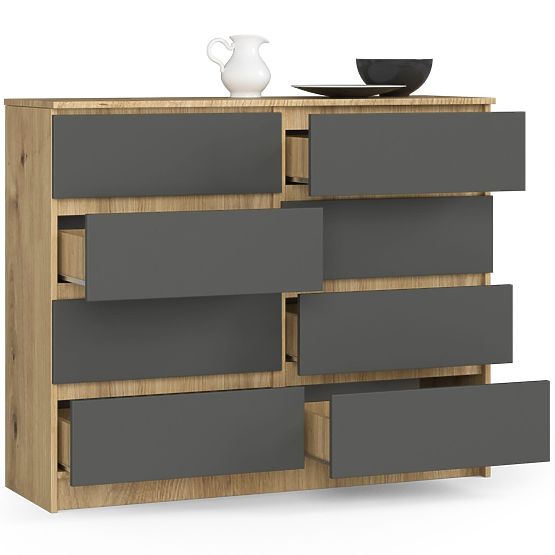 COMMODE K120 8TIROIRS CLP PK CHÊNE ARTISAN / GRIS