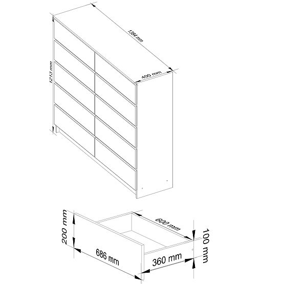 COMMODE K140 10TIROIRS CLP PK CHÊNE SONOMA