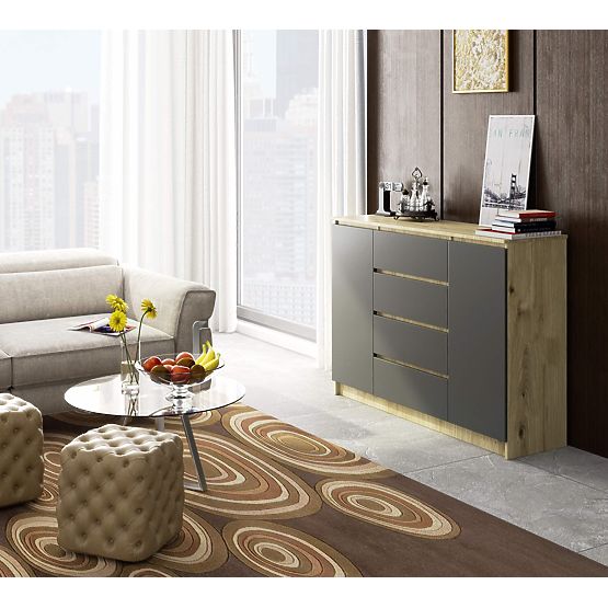 COMMODE K140 2D 4T CLP PK CHÊNE ARTISAN / GRIS