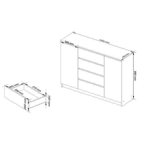 COMMODE K140 2D 4T CLP PK CHÊNE ARTISAN