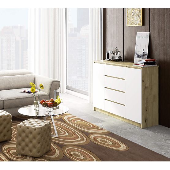 COMMODE K140 2P 4T CLP PK CHÊNE ARTISAN / BLANC