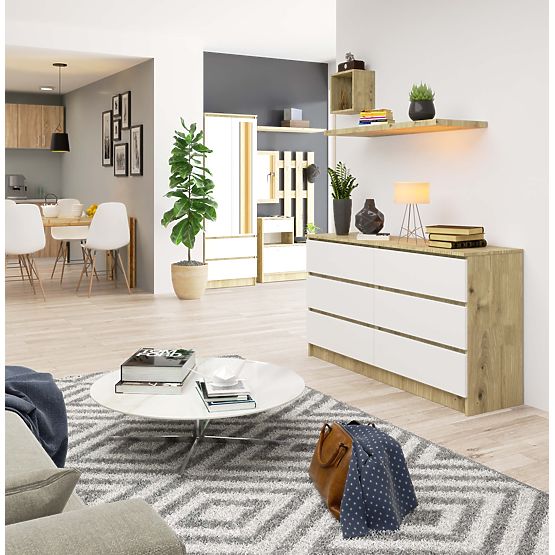 COMMODE K140 6SZ CLP CHÊNE ARTISAN / BLANC
