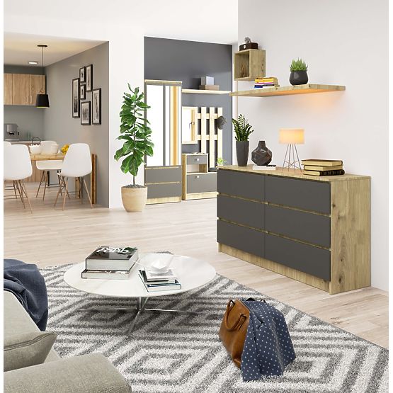 COMMODE K140 6TIROIRS CLP CHÊNE ARTISAN / GRIS