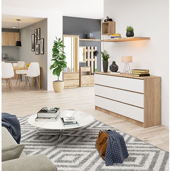 COMMODE K140 6TIROIRS CLP CHÊNE SONOMA / BLANC