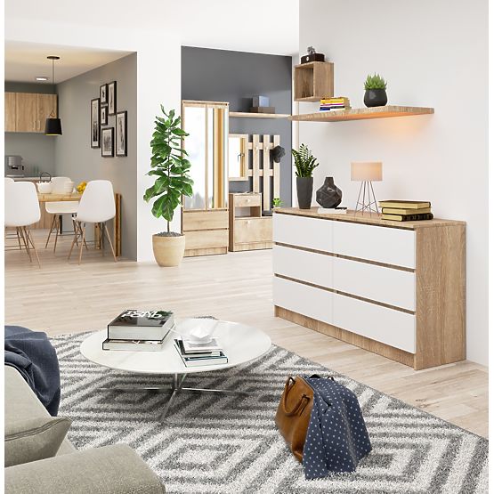 COMMODE K140 6TIROIRS CLP CHÊNE SONOMA / BLANC