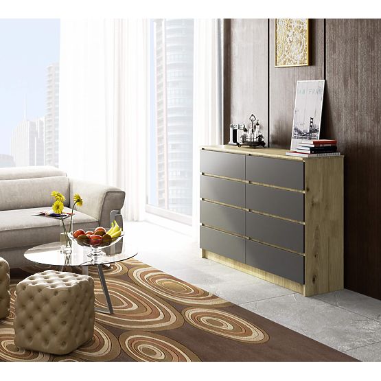 COMMODE K140 8TIROIRS CLP CHÊNE ARTISAN / GRIS