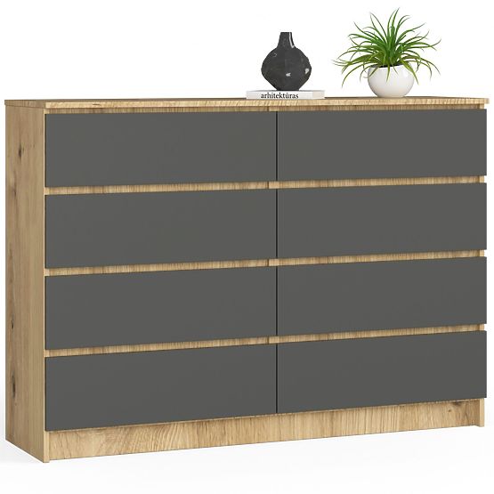 COMMODE K140 8TIROIRS CLP CHÊNE ARTISAN / GRIS