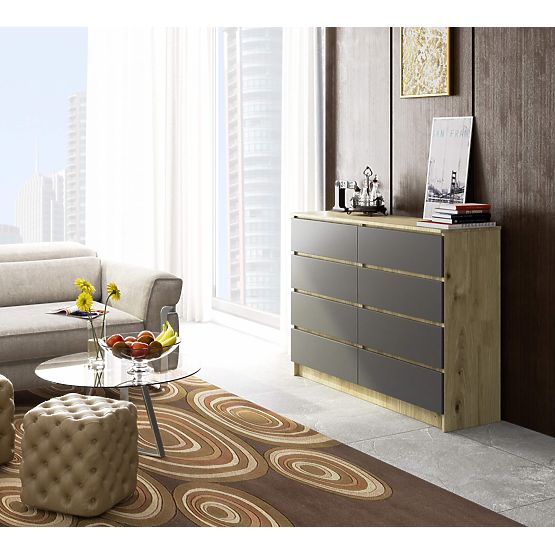 COMMODE K140 8TIROIRS CLP CHÊNE ARTISAN / GRIS