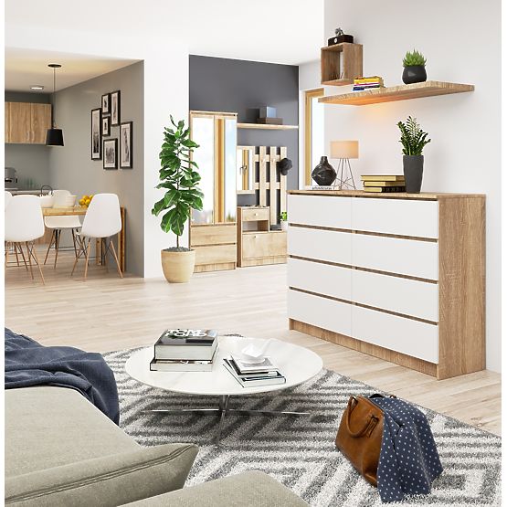 COMMODE K140 8TIROIRS CLP PK SONOMA / BLANC