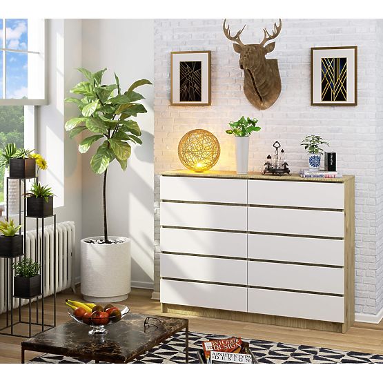 COMMODE K160 10TIROIRS CLP PK CHÊNE ARTISAN / BLANC