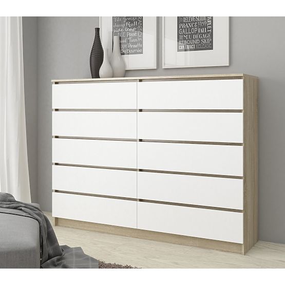 COMMODE K160 10TIROIRS CLP PK CHÊNE SONOMA / BLANC