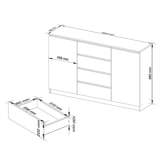 COMMODE K160 2 PORTES 4 TIROIRS CLP PK NOIR BRILLANT