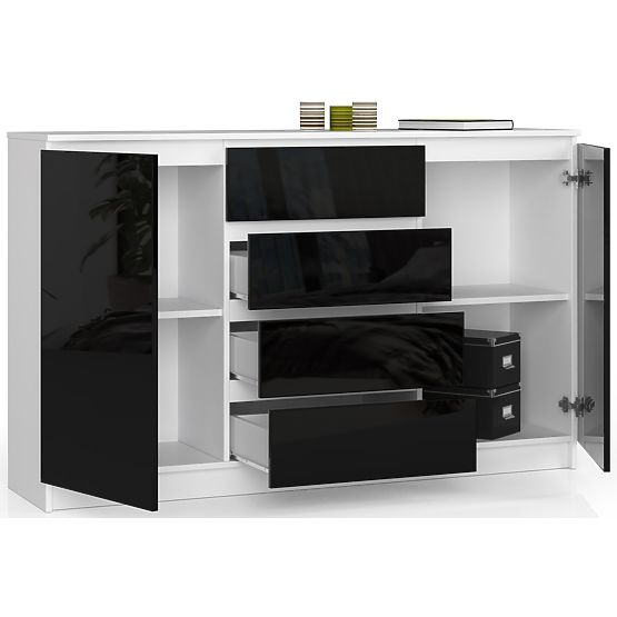 COMMODE K160 2 PORTES 4 TIROIRS CLP PK NOIR BRILLANT