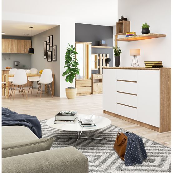 COMMODE K160 2D 4T CLP PK CHÊNE SONOMA / BLANC