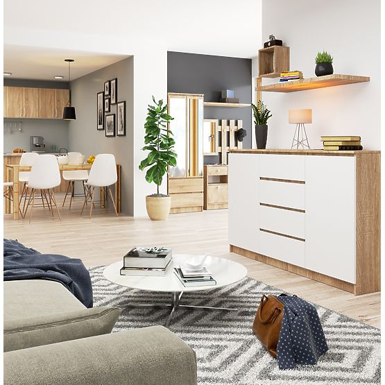 COMMODE K160 2D 4T CLP PK CHÊNE SONOMA / BLANC