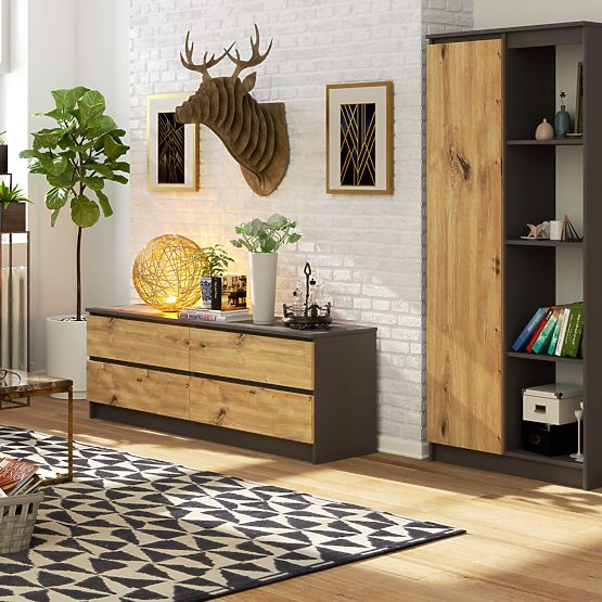 COMMODE K160 4TI CLP PK GRIS GRAPHITE / CHÊNE ARTISAN