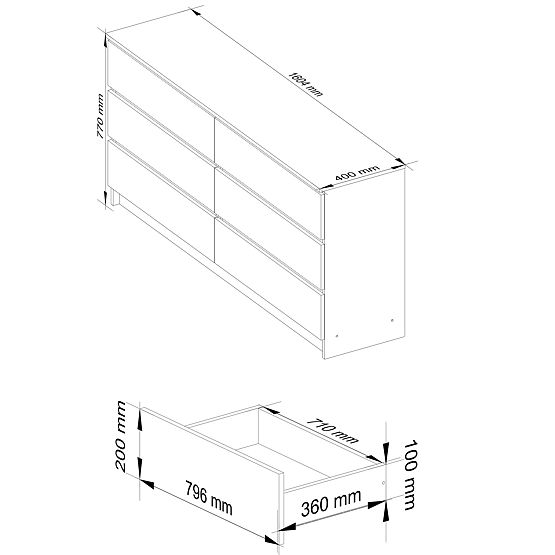 COMMODE K160 6TIROIRS CLP AULNE