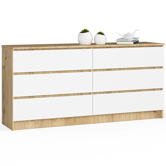 COMMODE K160 6TIROIRS CLP CHÊNE ARTISAN / BLANC
